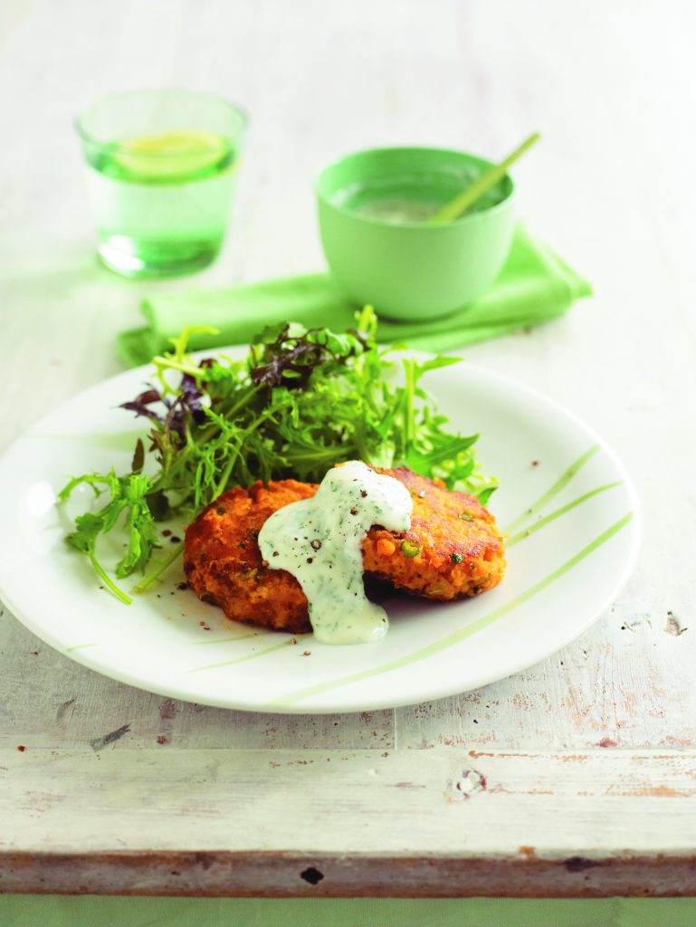 Vege patties with herbed yoghurt Vege patties with herbed yoghurt