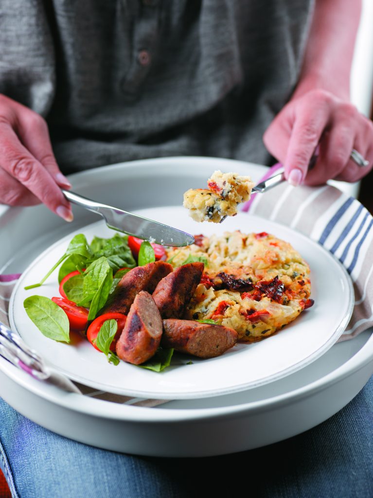 Vege sausage and tomato mash Vege sausage and tomato mash