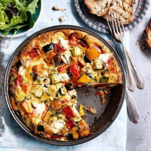 Vegetable and goat’s cheese crustless quiche