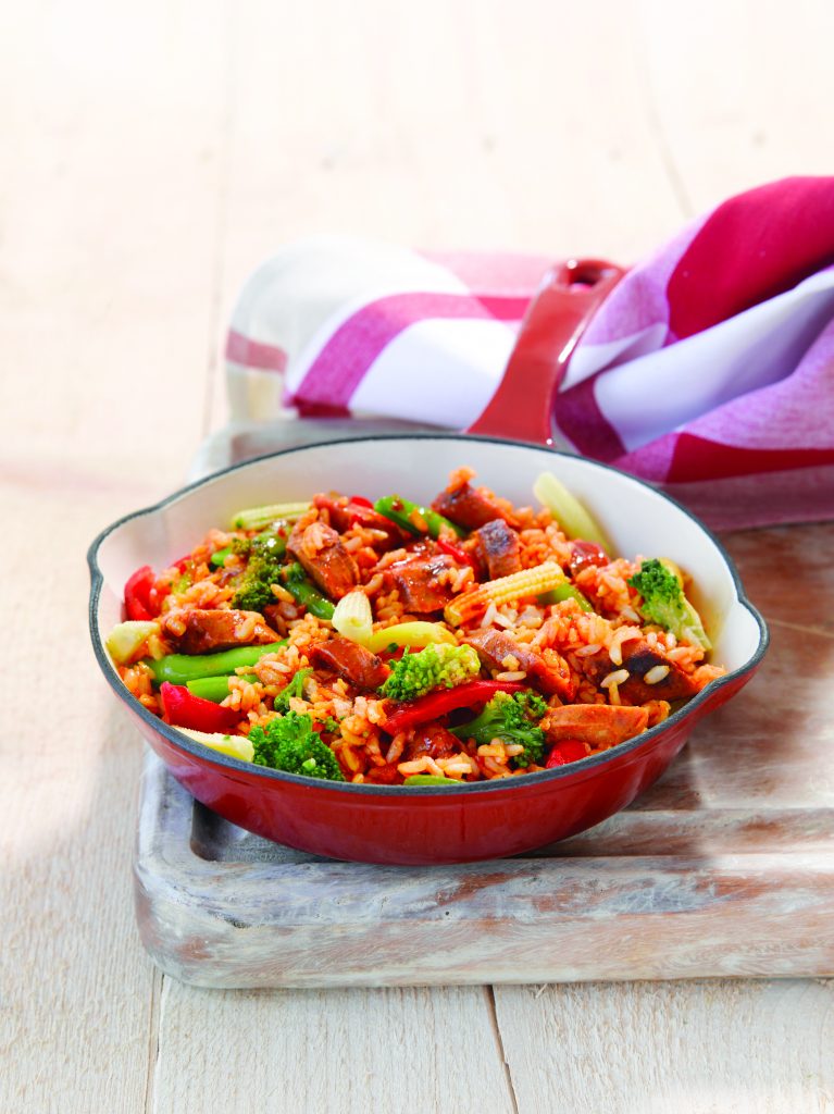 Vegetarian sausage stir-fry