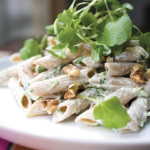 Watercress and walnut pasta