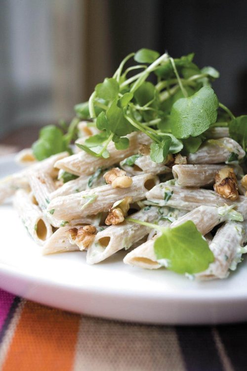 Watercress and walnut pasta
