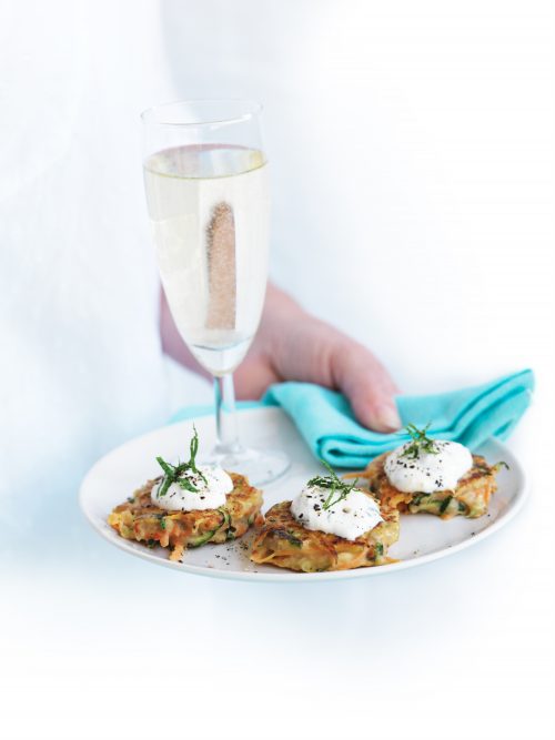 White bean, carrot and mint fritters with yoghurt dressing