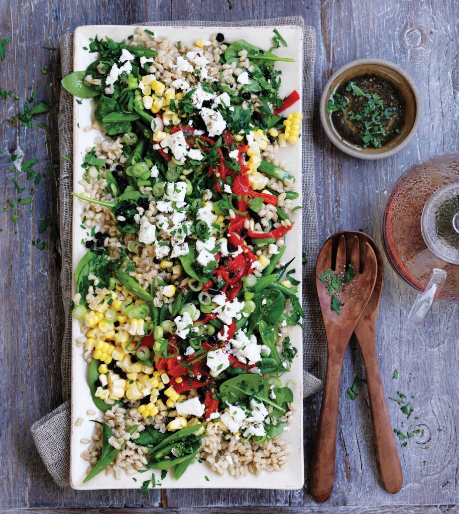 Barley salad with sweetcorn, roasted capsicum and feta Barley salad with sweetcorn, roasted capsicum and feta
