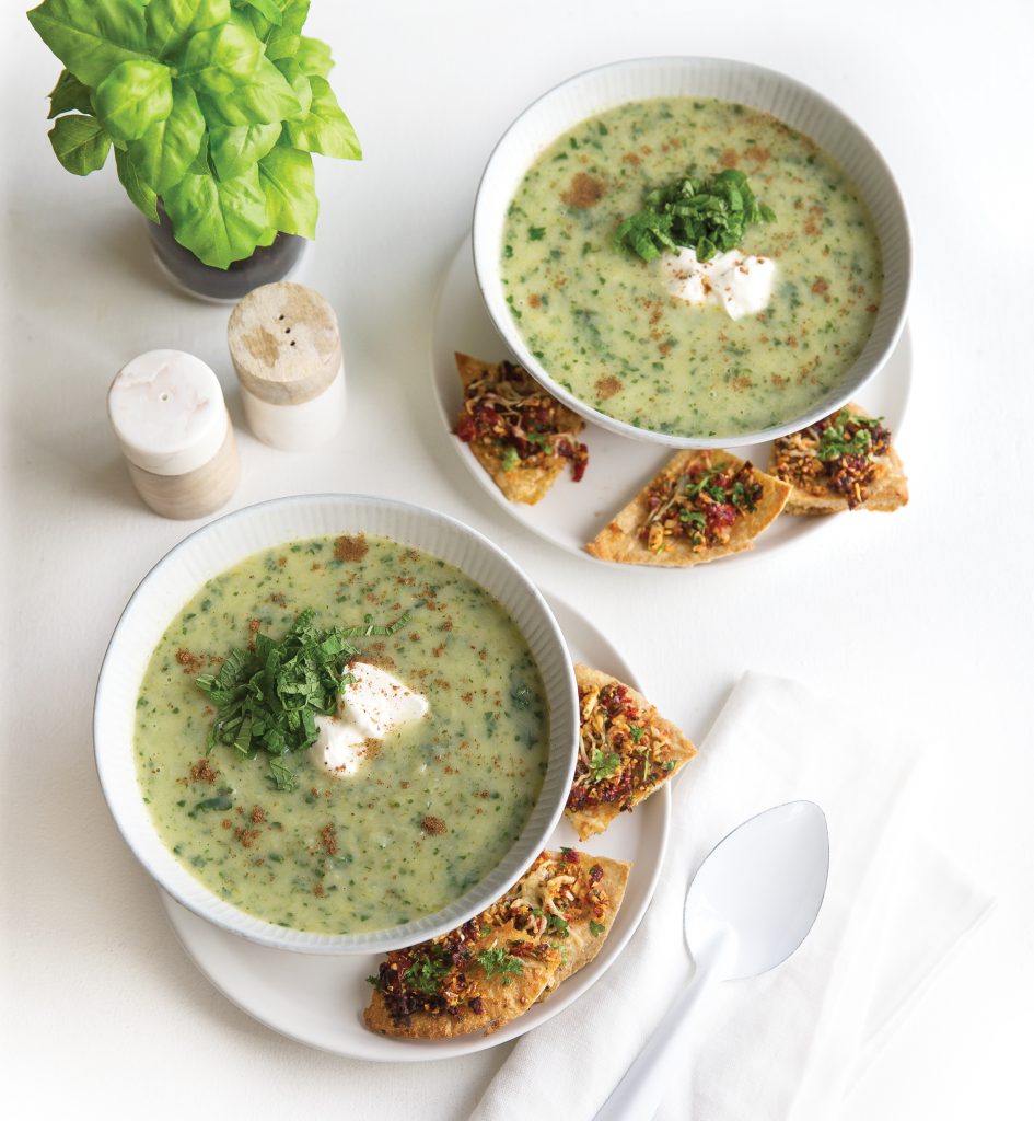 Leek, kale and potato soup with pizza pitas Leek, kale and potato soup with pizza pitas