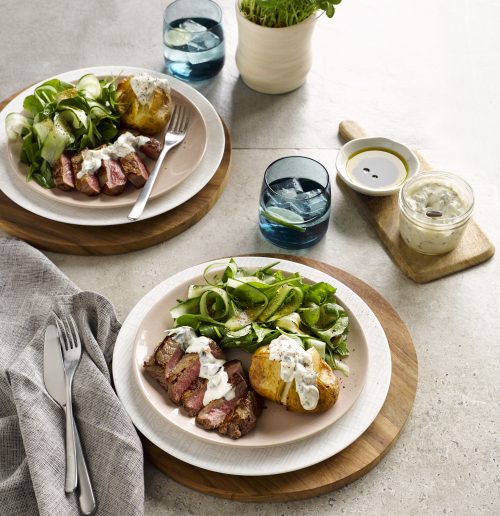 Steak with olive and caper mayo