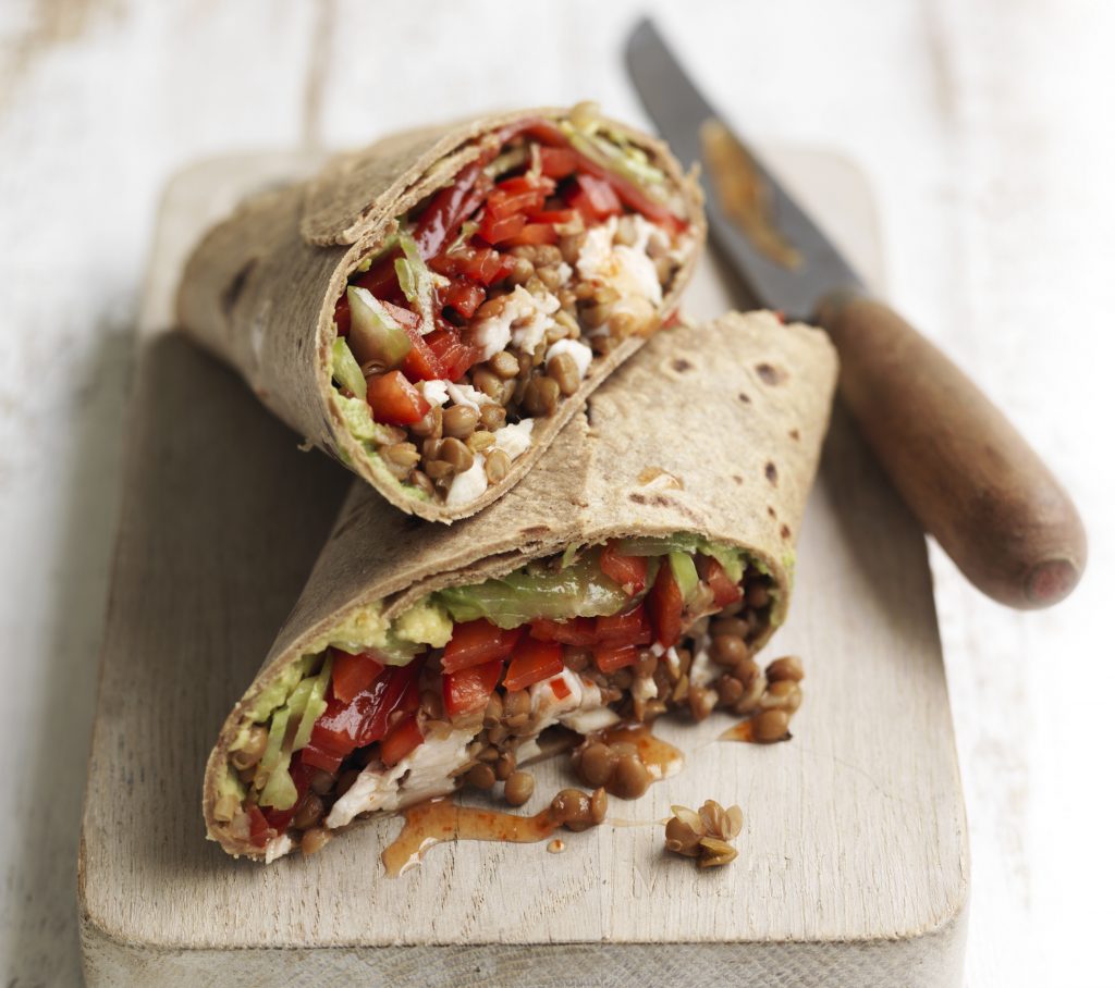 Chilli chicken, lentil and avocado wrap Chilli chicken, lentil and avocado wrap
