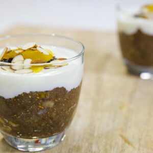 Coffee, banana and almond milk chia pot dessert