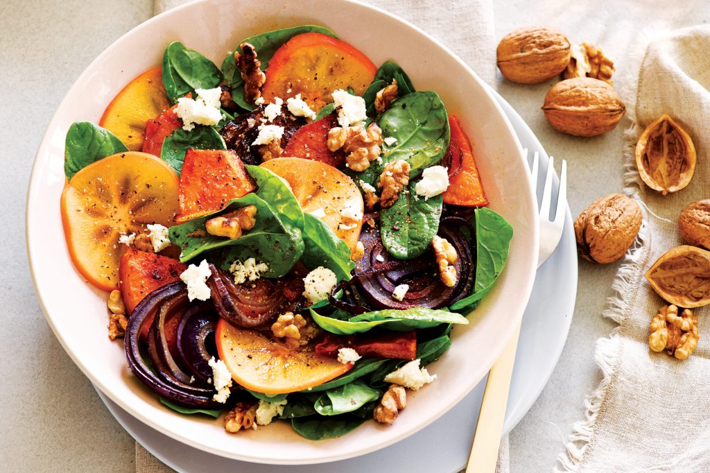 Honey-roasted pumpkin and persimmon salad Honey-roasted pumpkin and persimmon salad