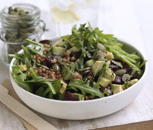 Lentil, beetroot, mint and green bean salad