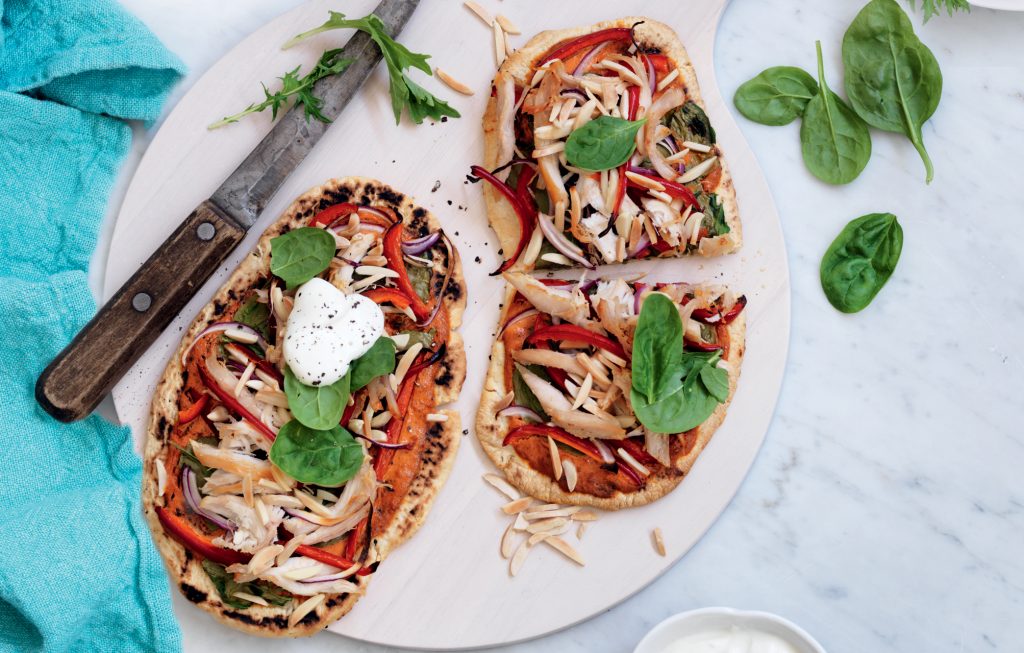 Tandoori chicken pizzas