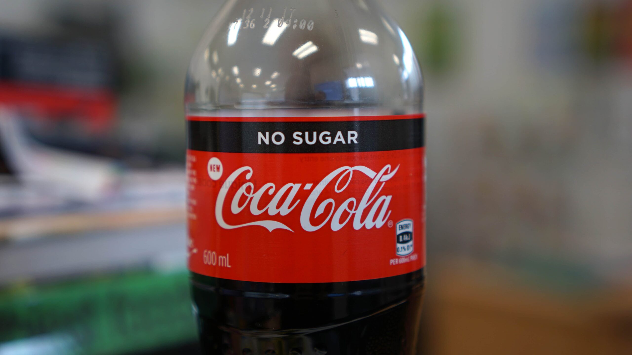 Plastic bottle of Coca-Cola No Sugar showing 'No Sugar' label