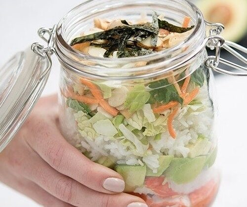 California roll with Asian chopped salad