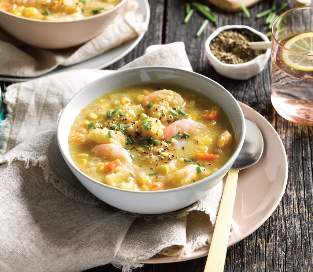 Prawn, corn and cauliflower chowder Prawn, corn and cauliflower chowder