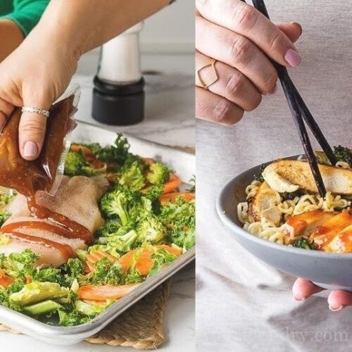 Roasted orange chicken ramen bowls