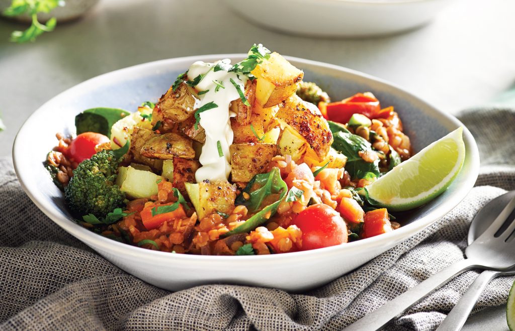 Mexi vege ragout with crispy potatoes