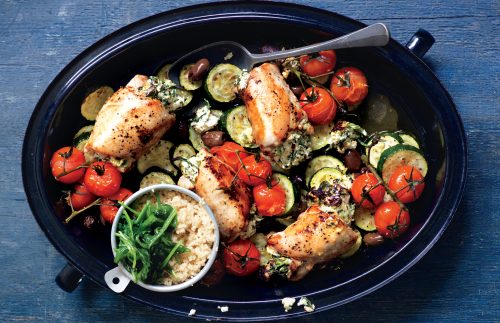 Ricotta-stuffed chicken tray bake