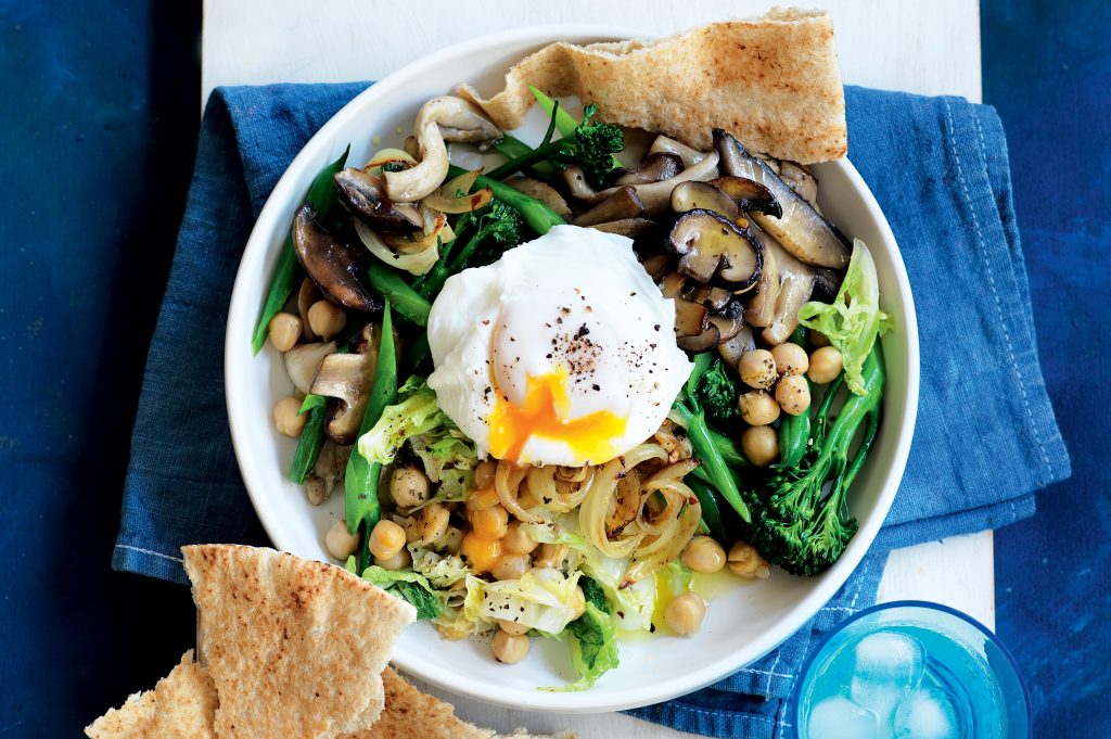 Braised greens with chickpeas and eggs Braised greens with chickpeas and eggs