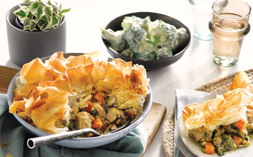 Chicken pot pie with creamy broccoli
