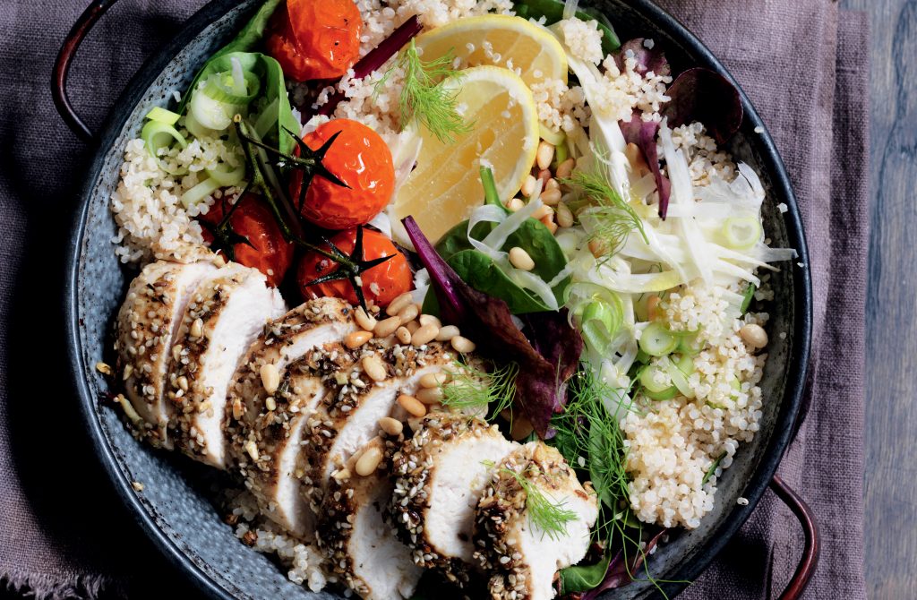 Dukkah-roasted chicken with fennel and quinoa salad Dukkah-roasted chicken with fennel and quinoa salad