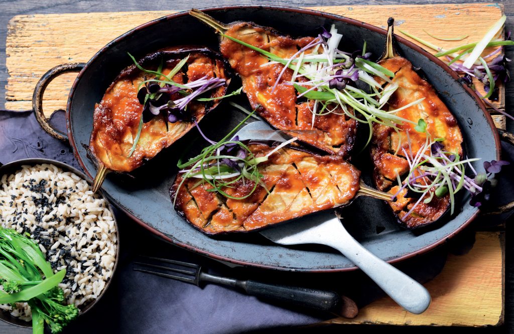 Miso-glazed roasted eggplant with sesame rice Miso-glazed roasted eggplant with sesame rice