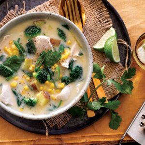 Quick chicken, corn and broccoli soup