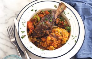 Slow-cooked lamb shanks with kumara mash