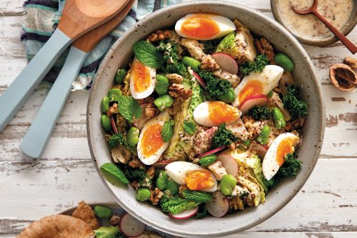 Cabbage, broad bean and egg slaw