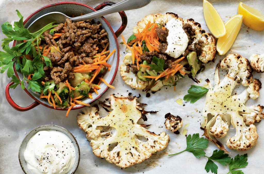 Cauliflower ‘steaks’ with Moroccan-spiced lamb Cauliflower ‘steaks’ with Moroccan-spiced lamb