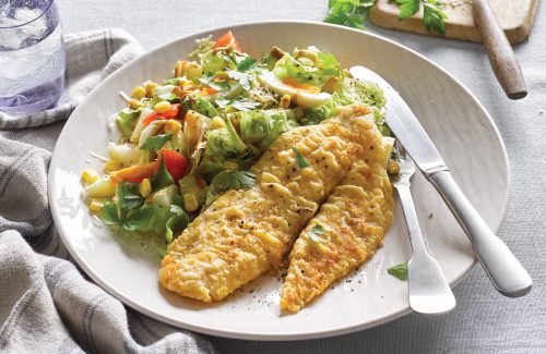 Cobb potato salad with crispy fish