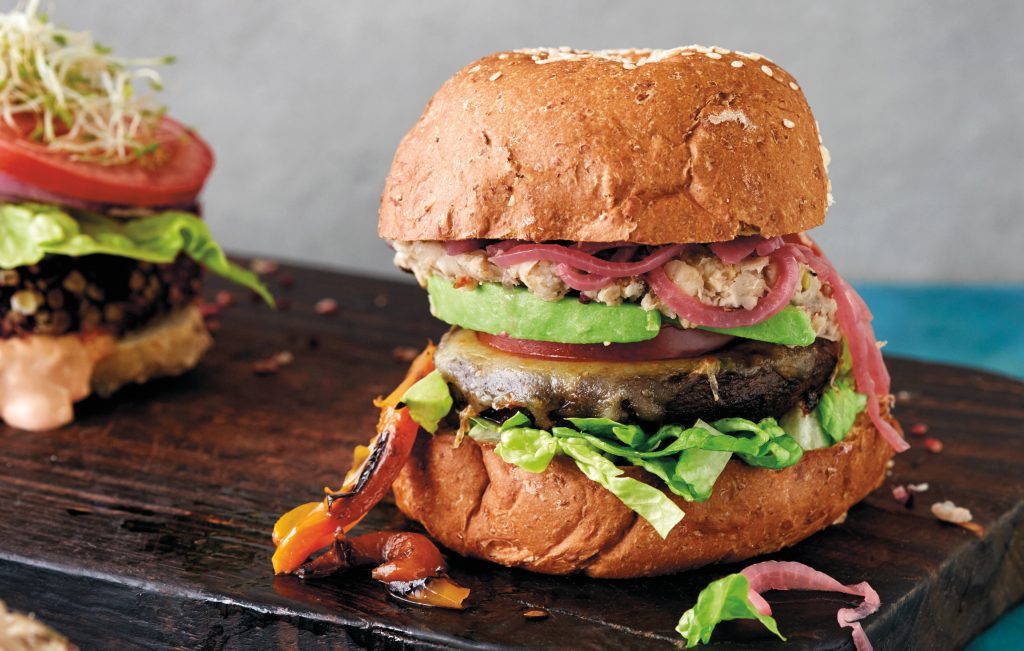 Mexi portobello burgers with pickled pink onions Mexi portobello burgers with pickled pink onions