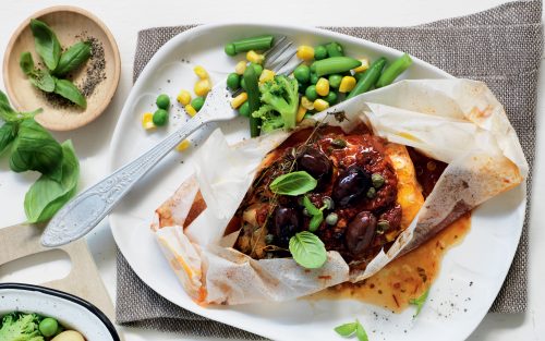 Puttanesca fish parcels