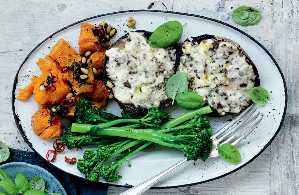 Cheese-topped mushrooms with smashed pumpkin Cheese-topped mushrooms with smashed pumpkin