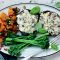 Cheese-topped mushrooms with smashed pumpkin