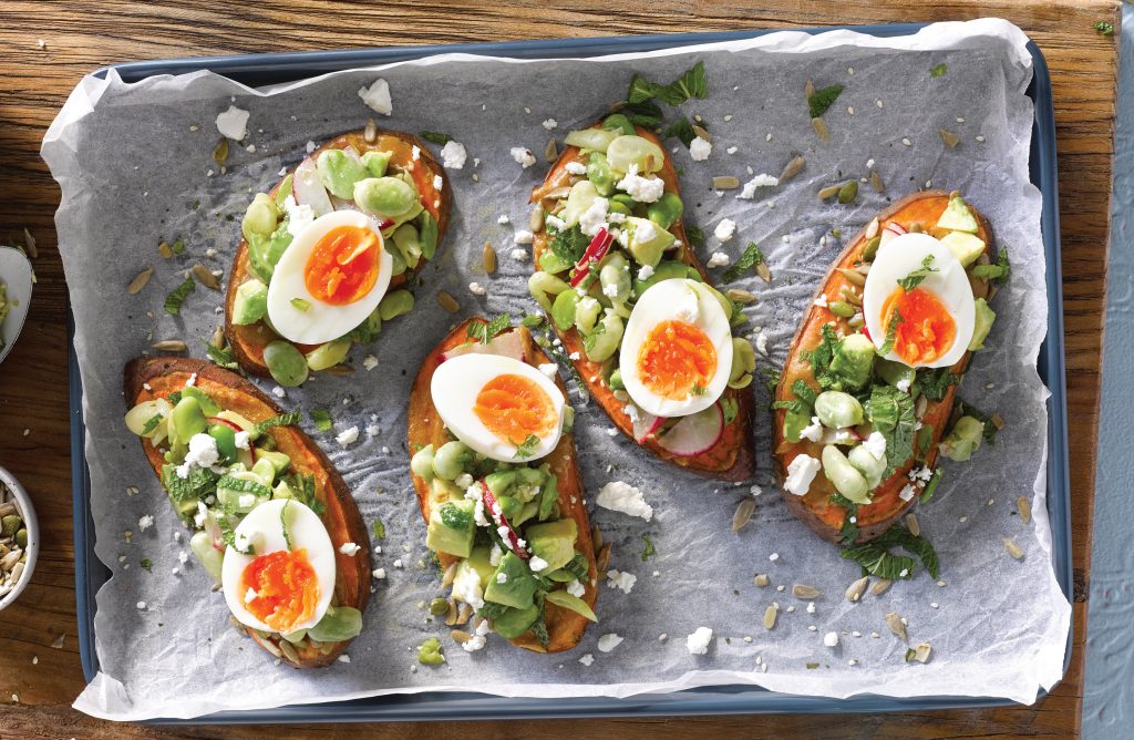 Kumara and avocado bruschetta