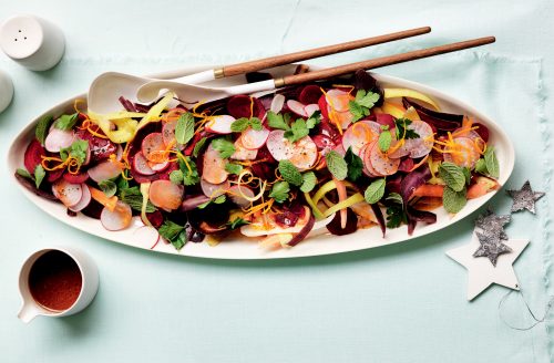 Carrot and beetroot salad with orange harissa dressing