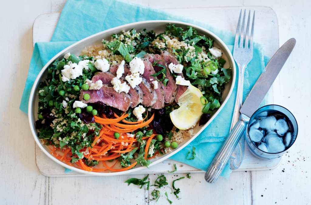 Chargrilled lamb with kale and pea couscous