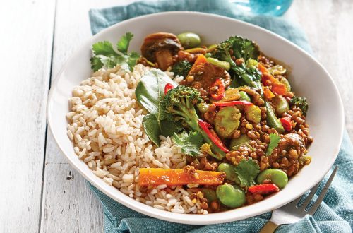 Vege and lentil curry with coconut rice
