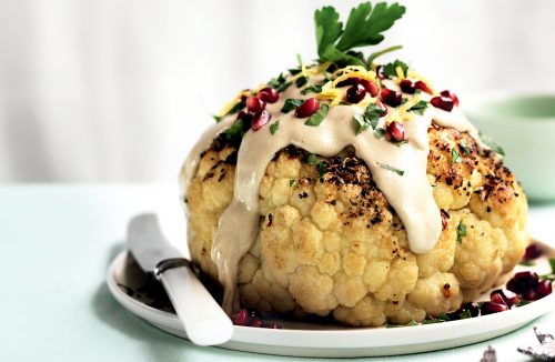 Whole spice-roasted cauliflower with pomegranate