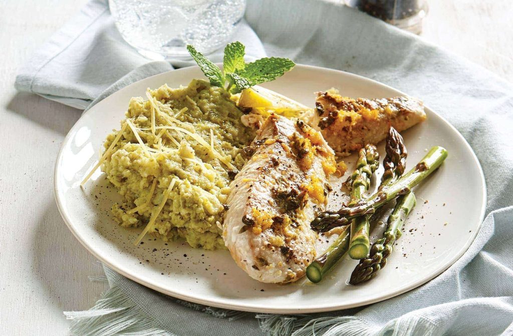 Lemon fish with summer green mash Lemon fish with summer green mash