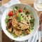 Pork schnitzel with roasted tomato pasta