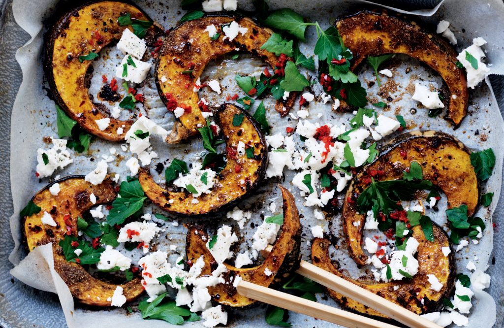 Spice roasted pumpkin with chilli and feta Spice roasted pumpkin with chilli and feta
