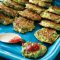 Courgette, feta and mint fritters with chilli jam