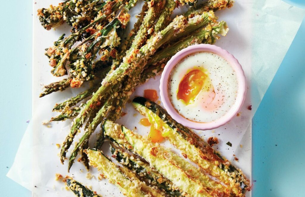 Crispy parmesan crumbed vegies with eggy dip Crispy parmesan crumbed vegies with eggy dip