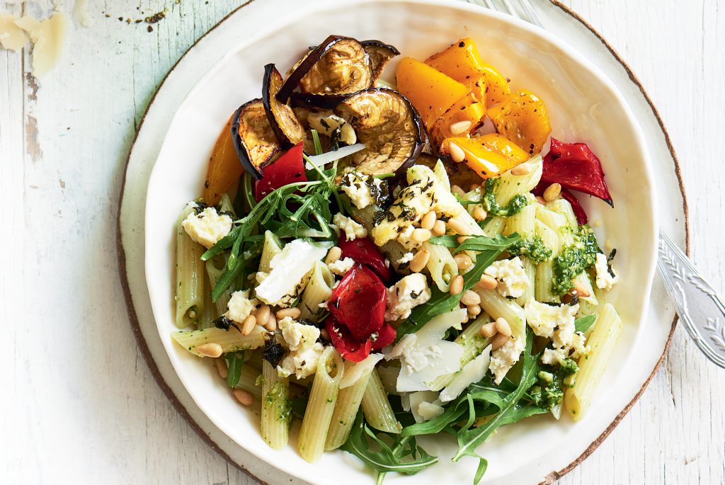 Pesto pasta salad with roasted veg and baked ricotta Pesto pasta salad with roasted veg and baked ricotta