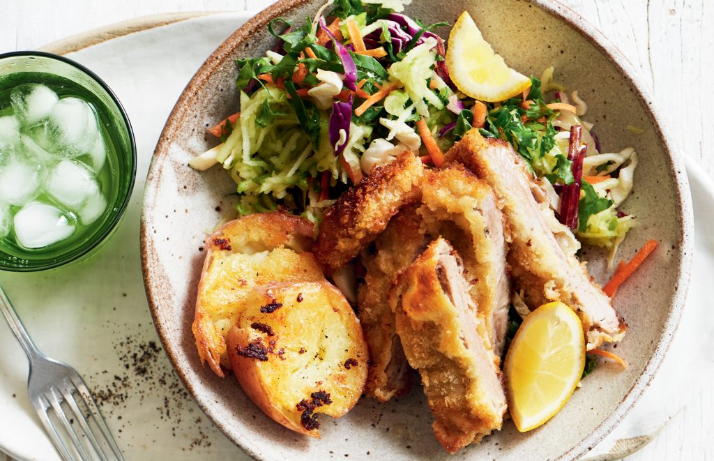 Pork schnitzel with fresh apple slaw