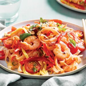 Rainbow Thai noodles with pad Thai sauce