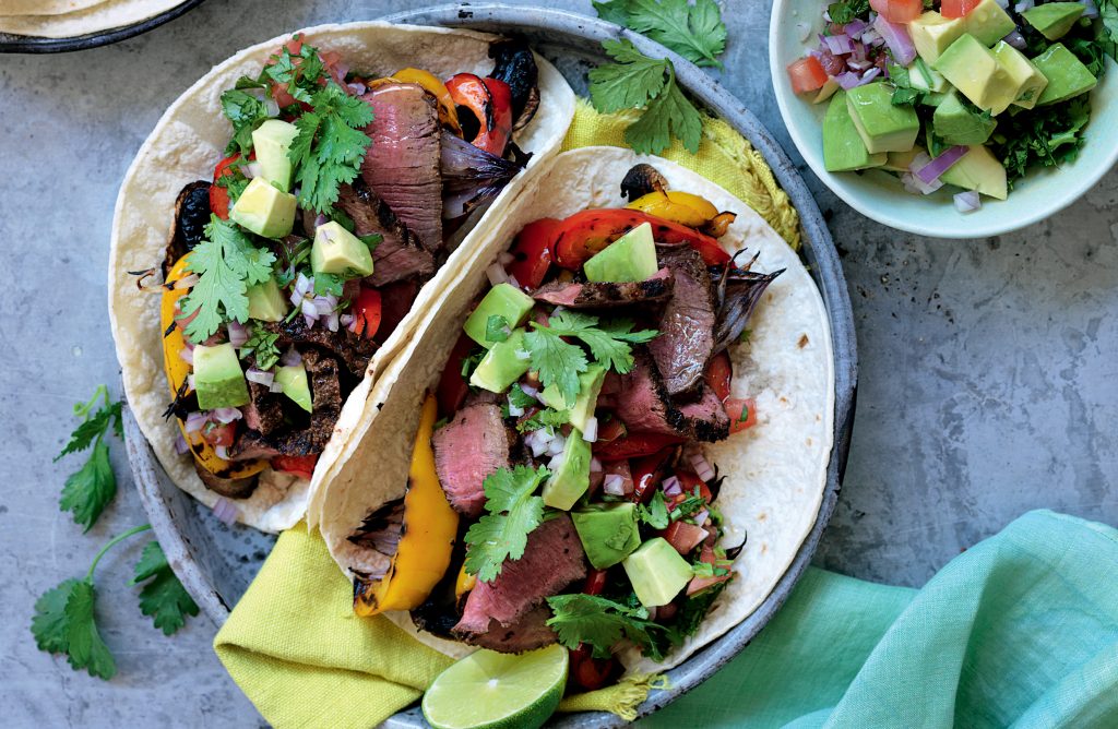 Smoky beef and vege fajitas with avocado salsa Smoky beef and vege fajitas with avocado salsa
