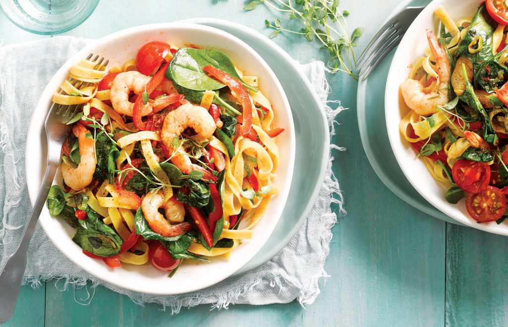 Smoky tomato and prawn tagliatelle Smoky tomato and prawn tagliatelle