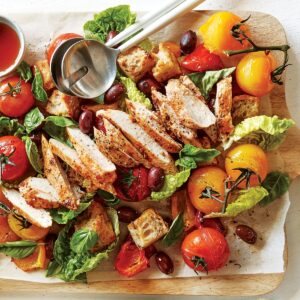Sun-dried tomato chicken panzanella salad